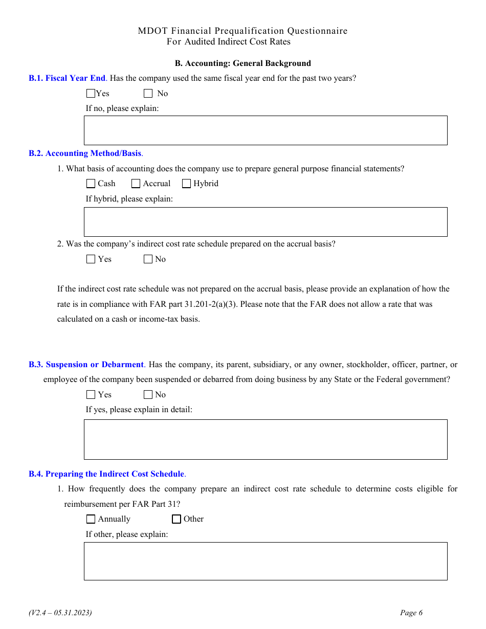 Financial Prequalification Questionnaire for Audited Indirect Cost Rates - Michigan, Page 15