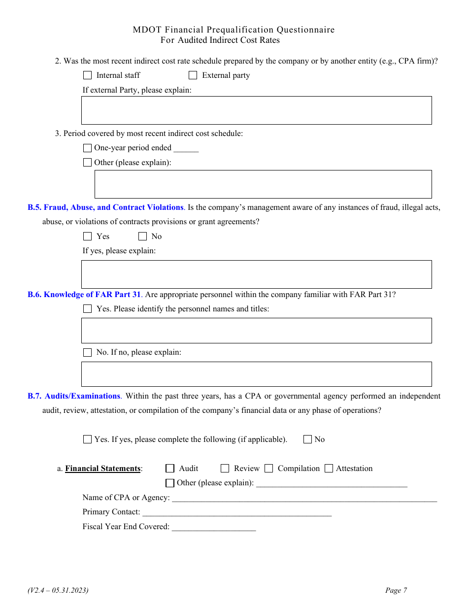 Financial Prequalification Questionnaire for Audited Indirect Cost Rates - Michigan, Page 16