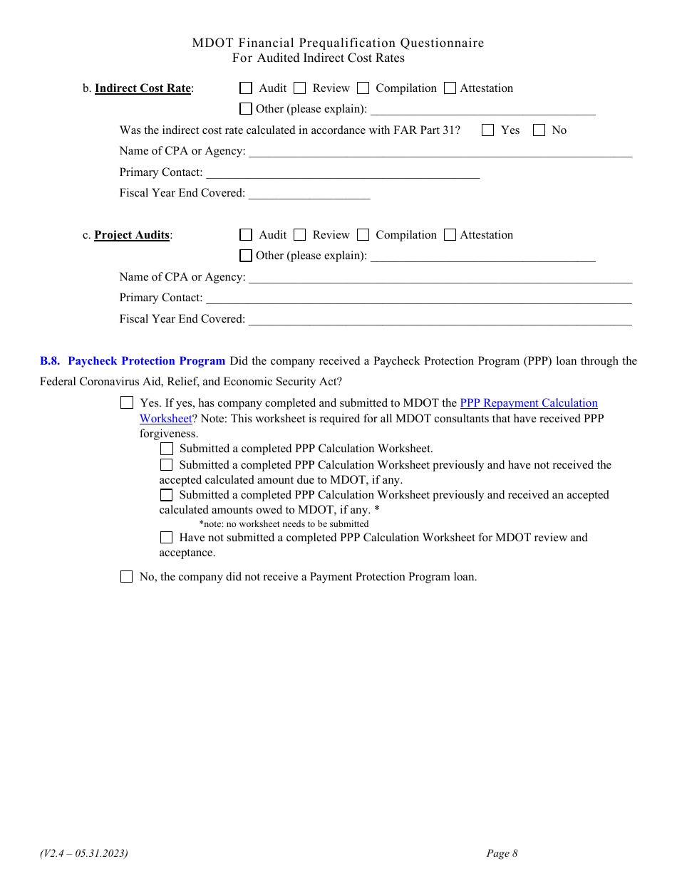 Financial Prequalification Questionnaire for Audited Indirect Cost Rates - Michigan, Page 17