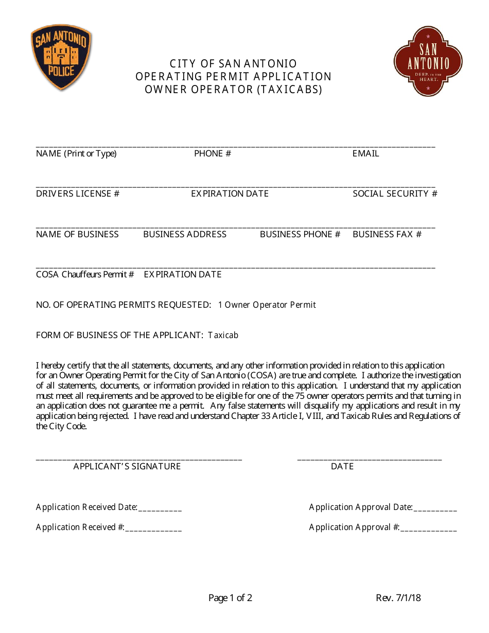 Cit of San Antonio, Texas Operating Permit Application Owner Operator
