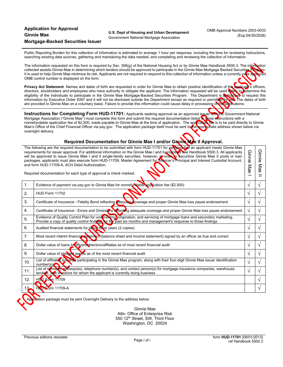 Form HUD-11701 Application for Approval Fha Lender and / or Ginnie Mae, Page 1
