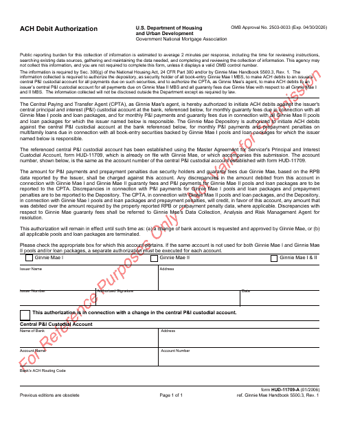 Form HUD-11709-A ACH Debit Authorization