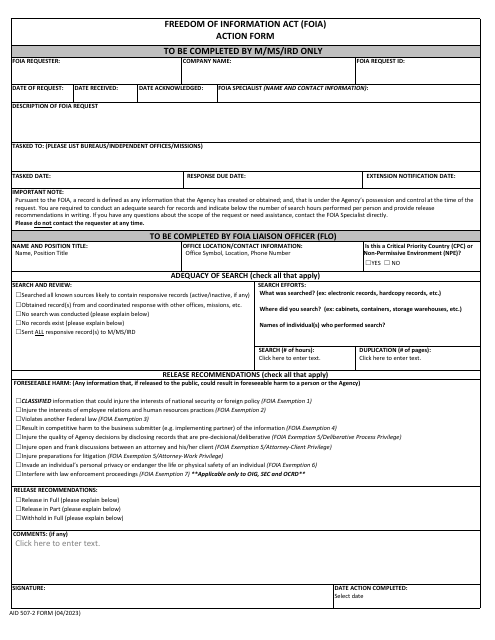 Form AID507-2 Freedom of Information Act (Foia) Action Form