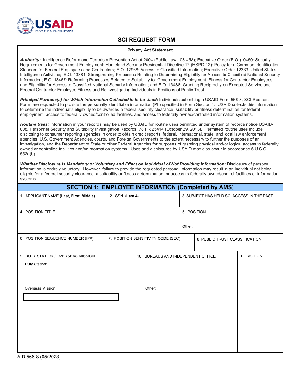 Form AID566-8 SCI Request Form, Page 1