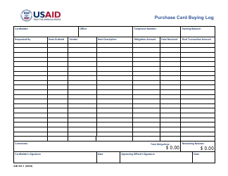 Document preview: Form AID331-1 Purchase Card Buying Log