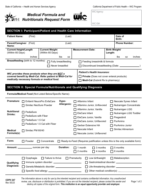 Form CDPH247  Printable Pdf