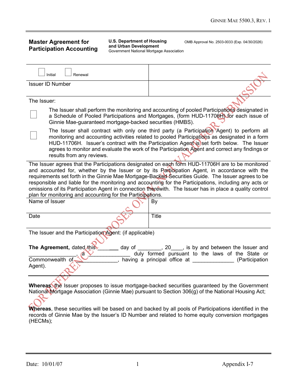 Form HUD-11703-II Appendix I-7 Master Agreement for Participation Accounting, Page 1