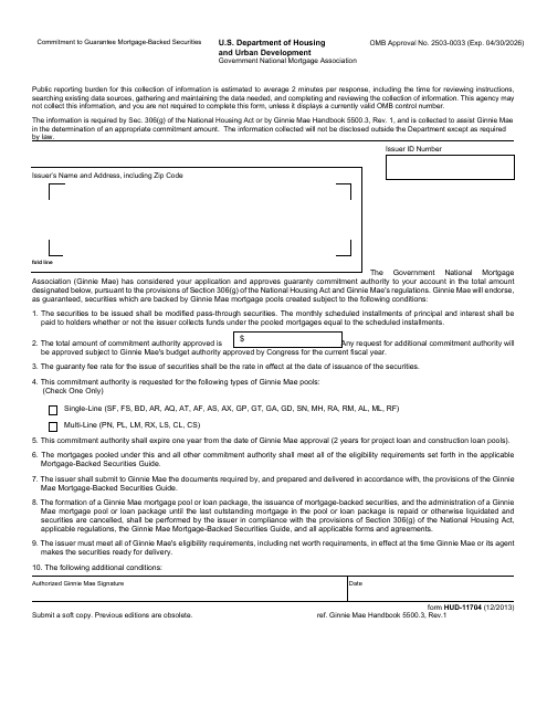 Form HUD-11704 Commitment to Guarantee Mortgage-Backed Securities