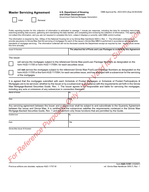 Form HUD-11707 Master Servicing Agreement