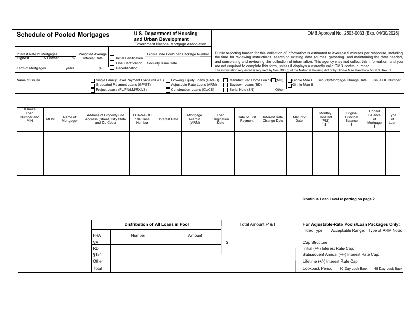 Form HUD-11706 Schedule of Pooled Mortgages