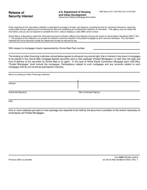 Form HUD-11711A Release of Security Interest