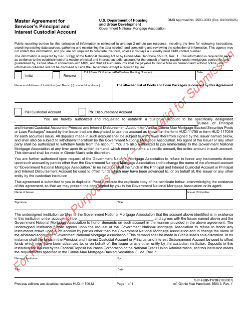 Form HUD-11709 Master Agreement for Servicer's Principal and Interest Custodial Account
