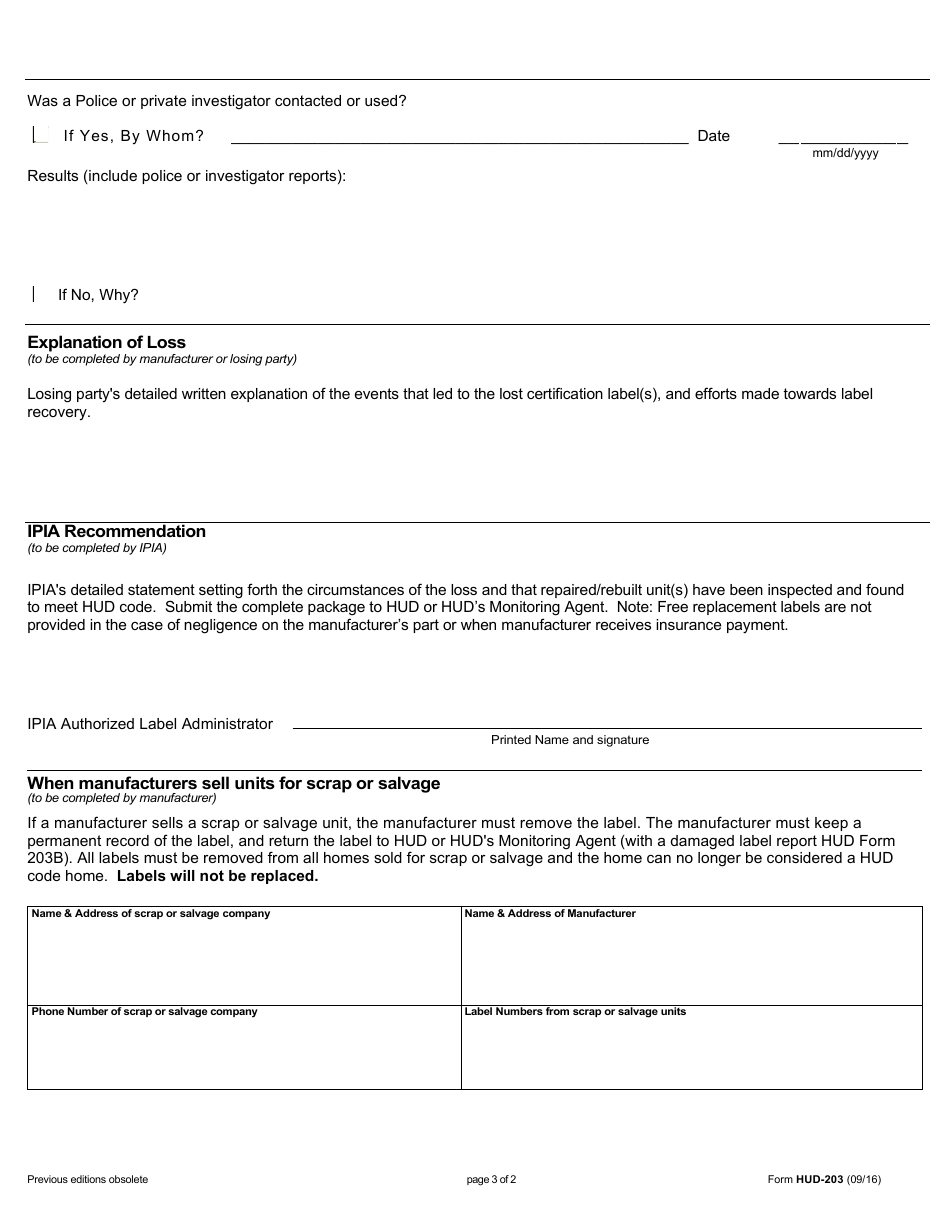 Form HUD-203 Lost Label Report Ipia / Manufacturer / Losing Party, Page 3