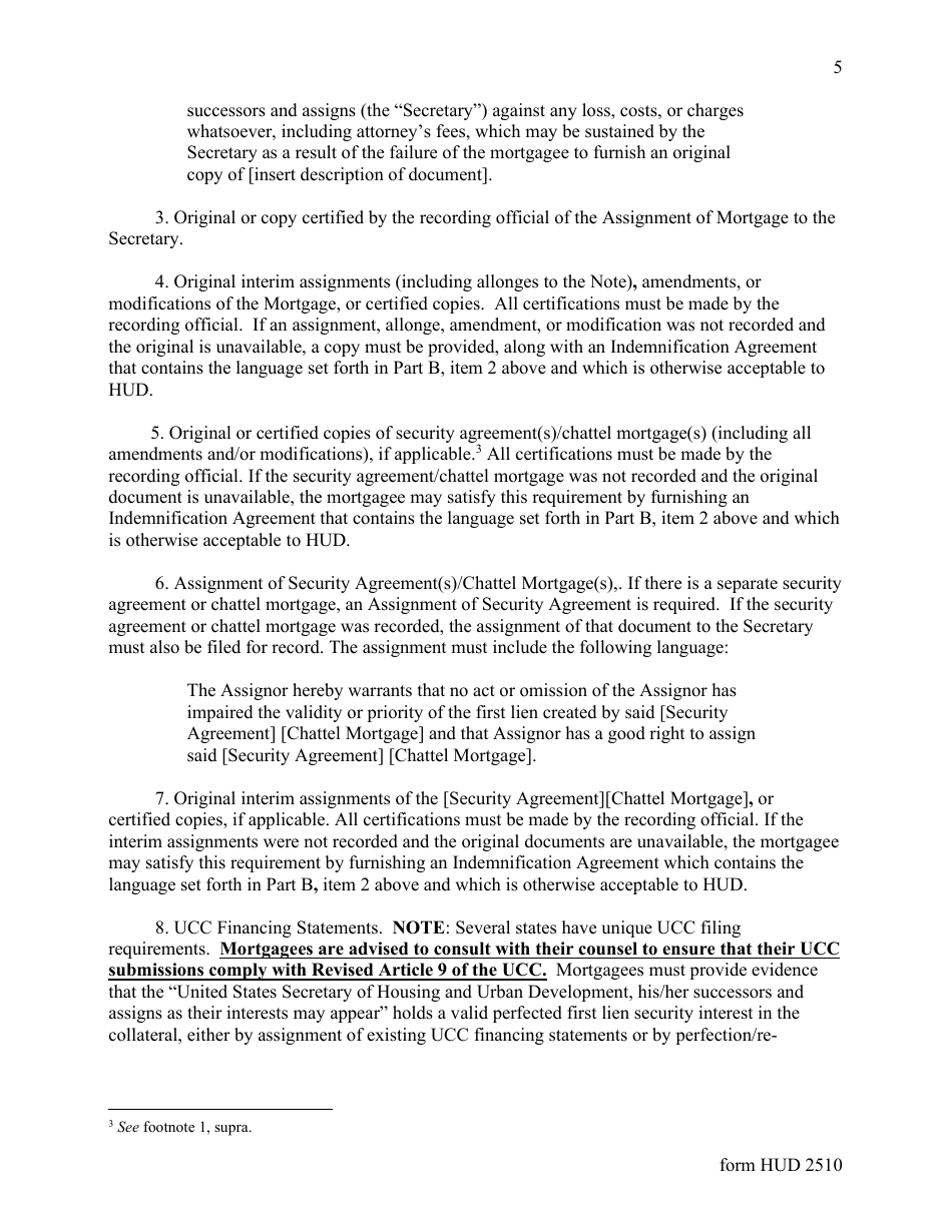 Form HUD-2510 Legal Instructions Concerning Applications for Full Insurance Benefits - Assignment of Multifamily and Healthcare Mortgages to the Secretary, Page 5