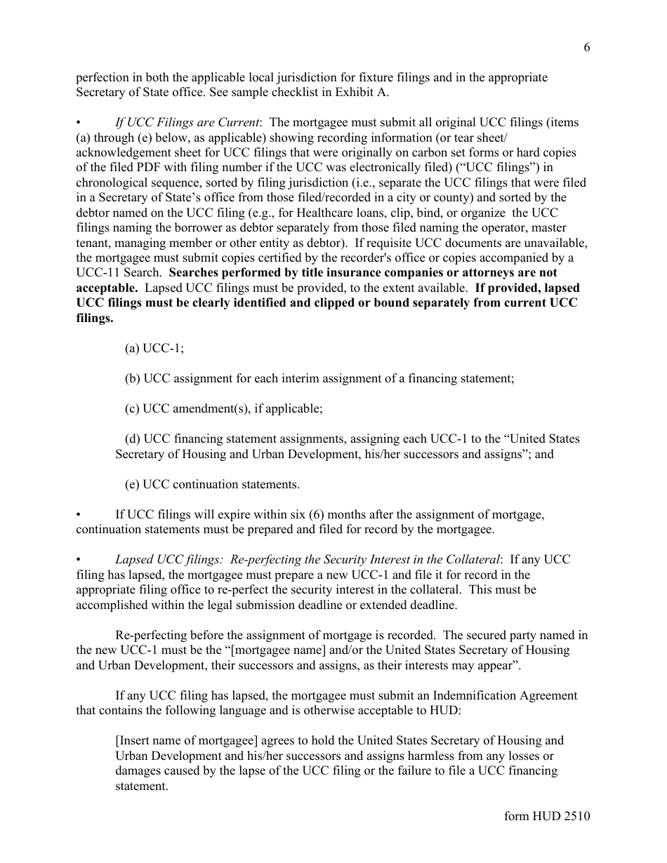 Form HUD-2510 Legal Instructions Concerning Applications for Full Insurance Benefits - Assignment of Multifamily and Healthcare Mortgages to the Secretary, Page 6