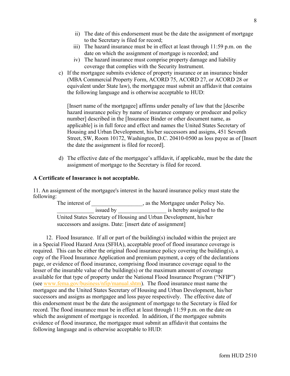 Form HUD-2510 Legal Instructions Concerning Applications for Full Insurance Benefits - Assignment of Multifamily and Healthcare Mortgages to the Secretary, Page 8