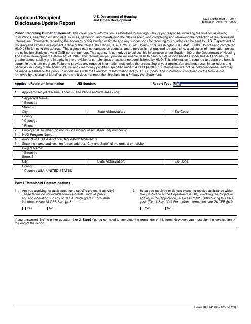 Form HUD-2880  Printable Pdf