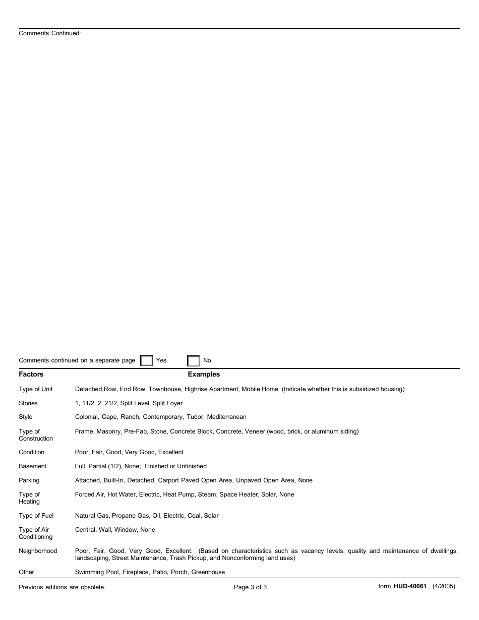 Form HUD-40061 Comparable Replacement Dwelling for Computing a Replacement Housing Payment, Page 3