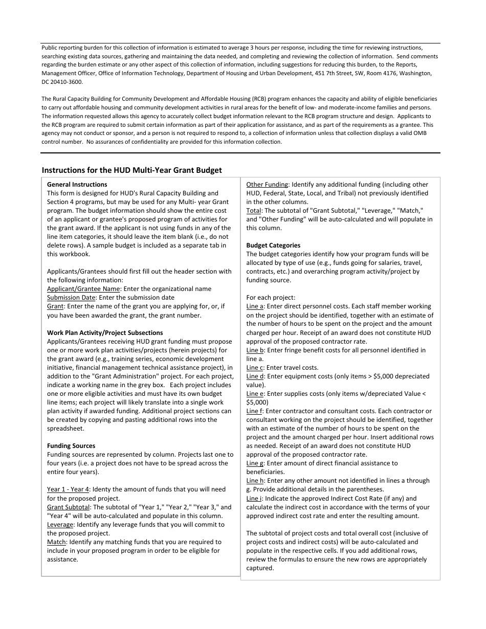 Form HUD-4130 Multi-Year Grant Budget, Page 3
