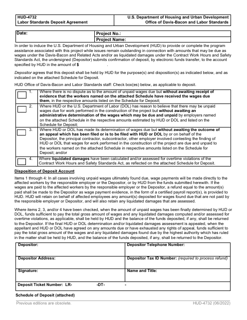 Form HUD-4732 Labor Standards Deposit Agreement