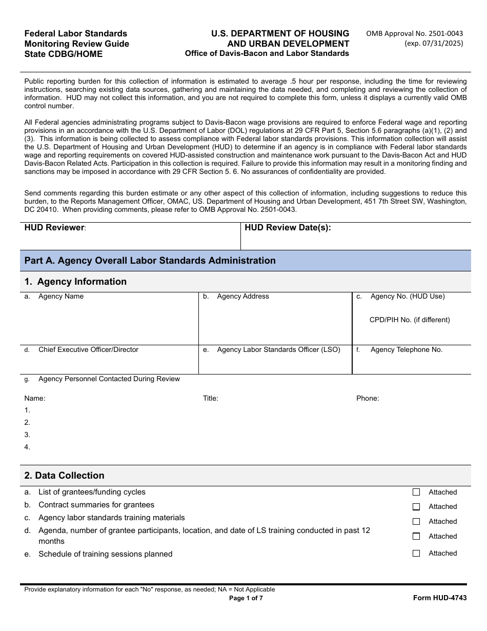 Form HUD-4743 Download Fillable PDF or Fill Online Federal Labor ...