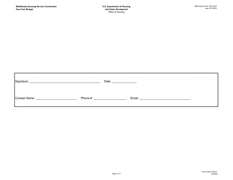 Form HUD-91186-A Multifamily Housing Service Coordinator One-Year Budge, Page 4