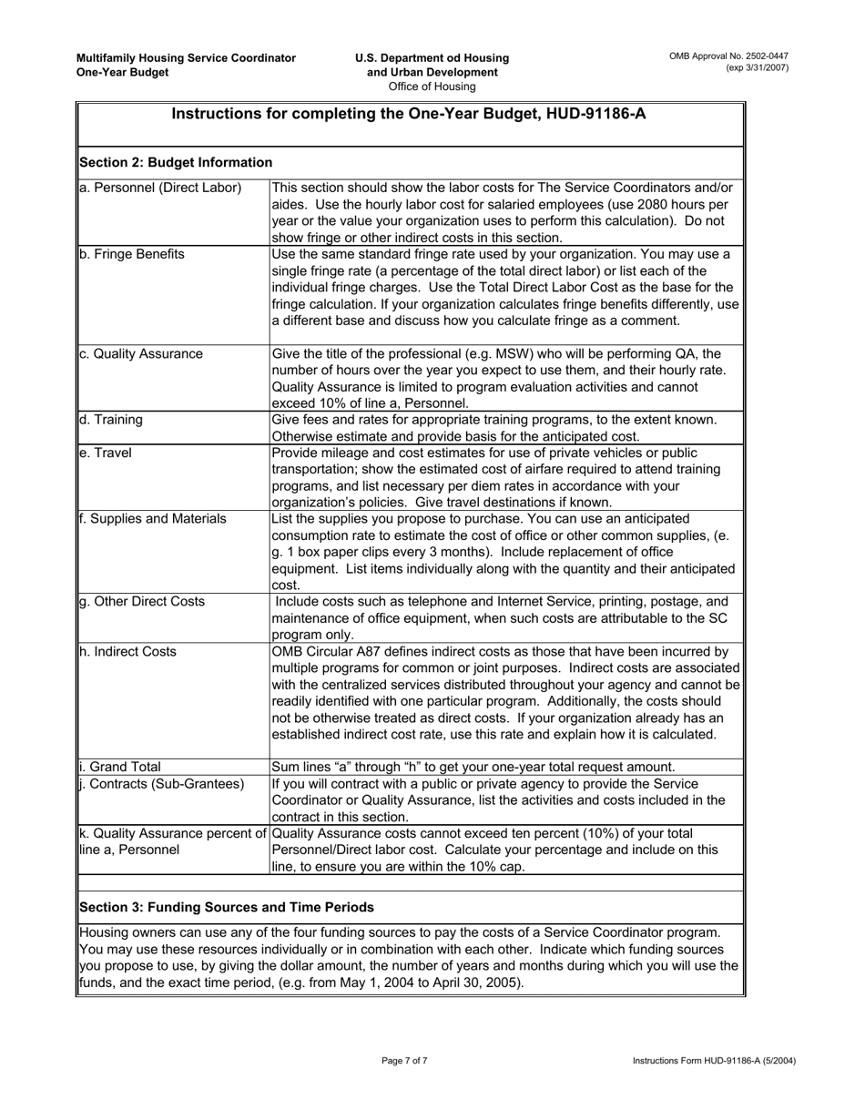 Form HUD-91186-A Multifamily Housing Service Coordinator One-Year Budge, Page 7