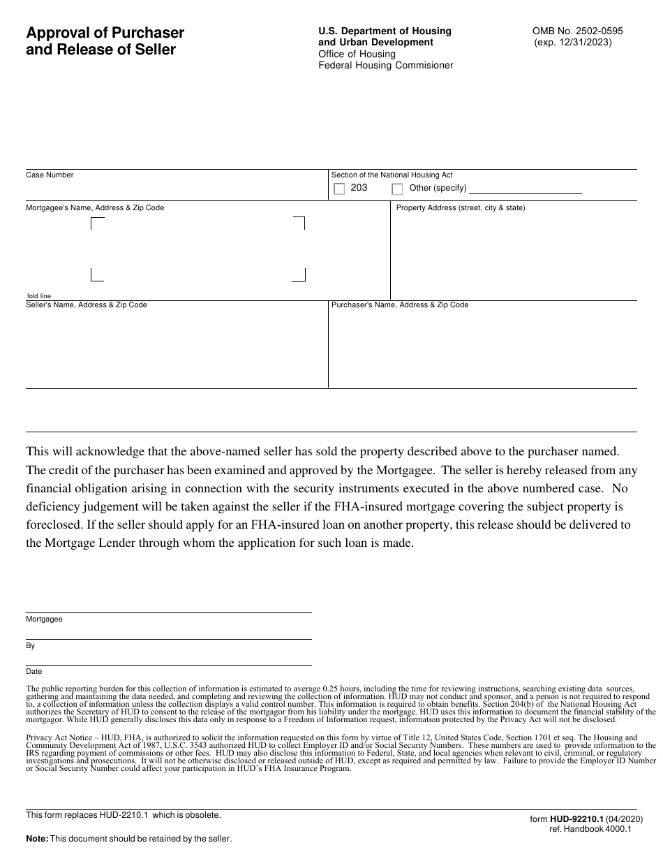 Form HUD-92210.1 Download Fillable PDF or Fill Online Approval of ...