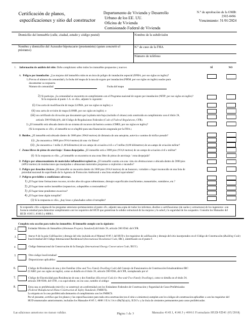 Formulario HUD-92541  Printable Pdf