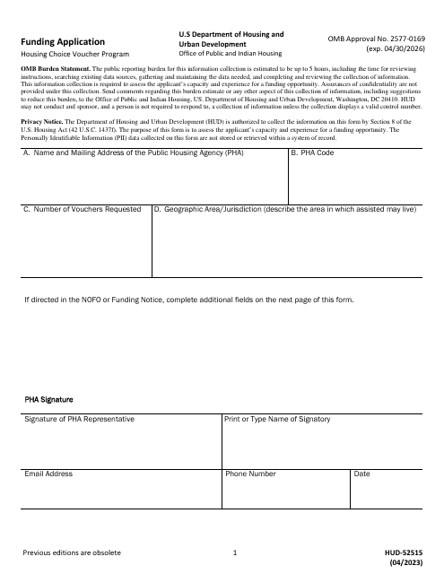 Form HUD-52515 - Fill Out, Sign Online and Download Fillable PDF ...
