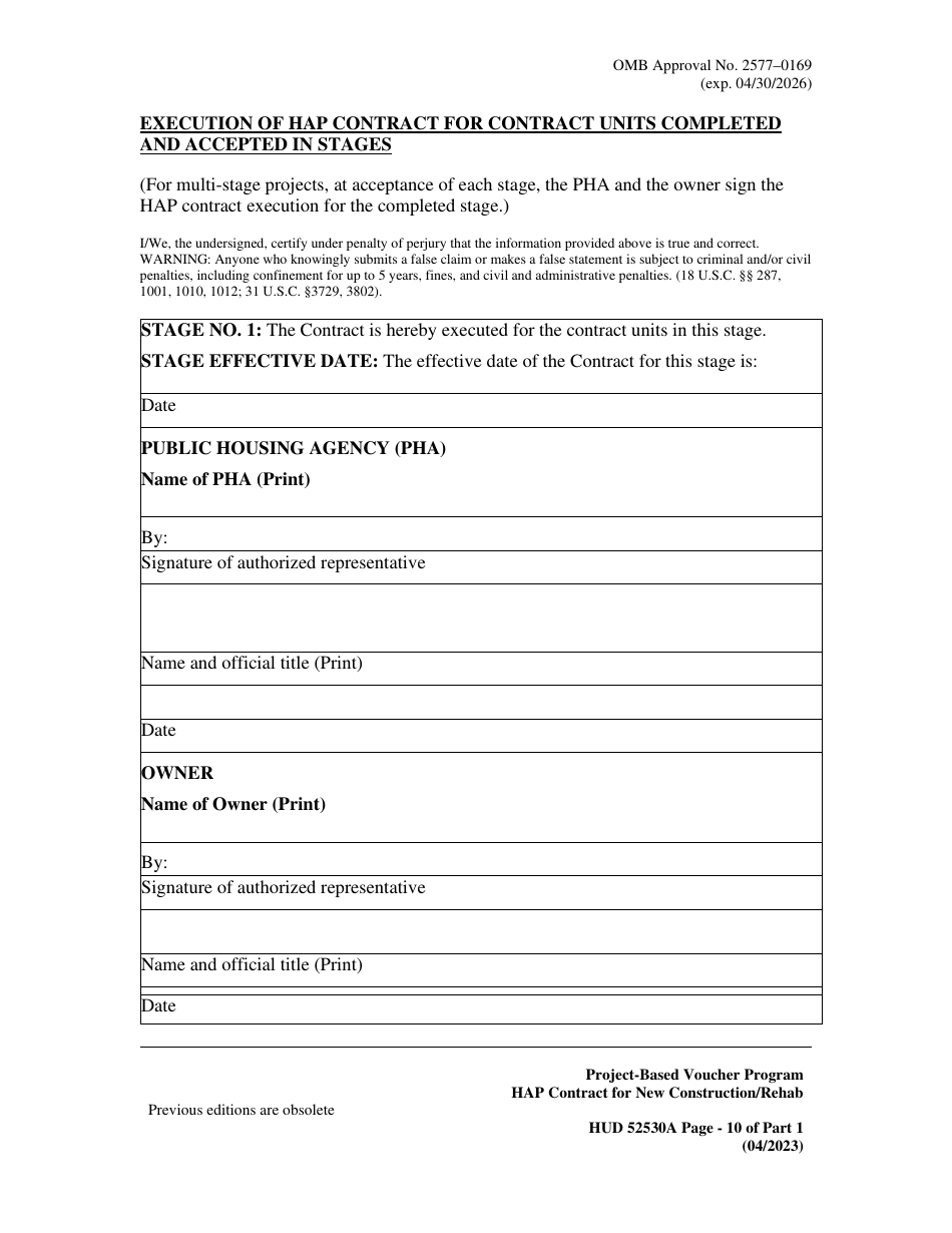 Form HUD52530-A Part 1 Housing Assistance Payments Contract New Construction or Rehabilitation - Section 8 Project-Based Voucher Program, Page 10