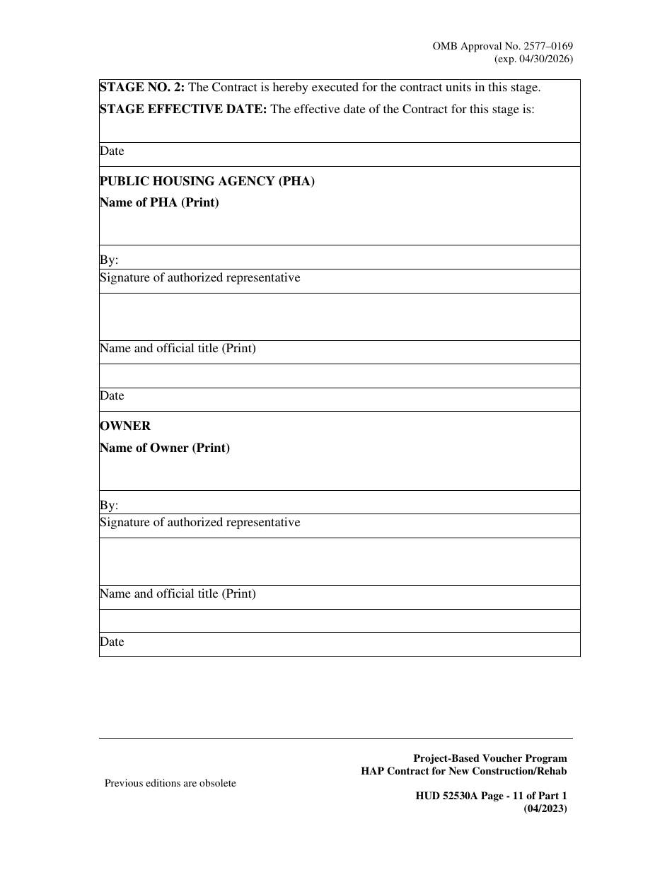 Form HUD52530-A Part 1 Housing Assistance Payments Contract New Construction or Rehabilitation - Section 8 Project-Based Voucher Program, Page 11