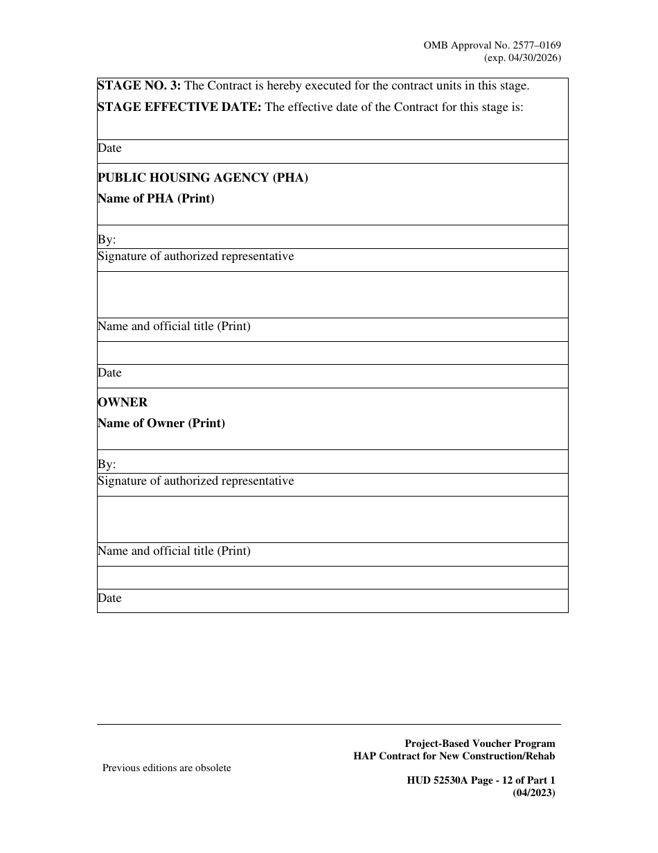 Form HUD52530-A Part 1 Housing Assistance Payments Contract New Construction or Rehabilitation - Section 8 Project-Based Voucher Program, Page 12