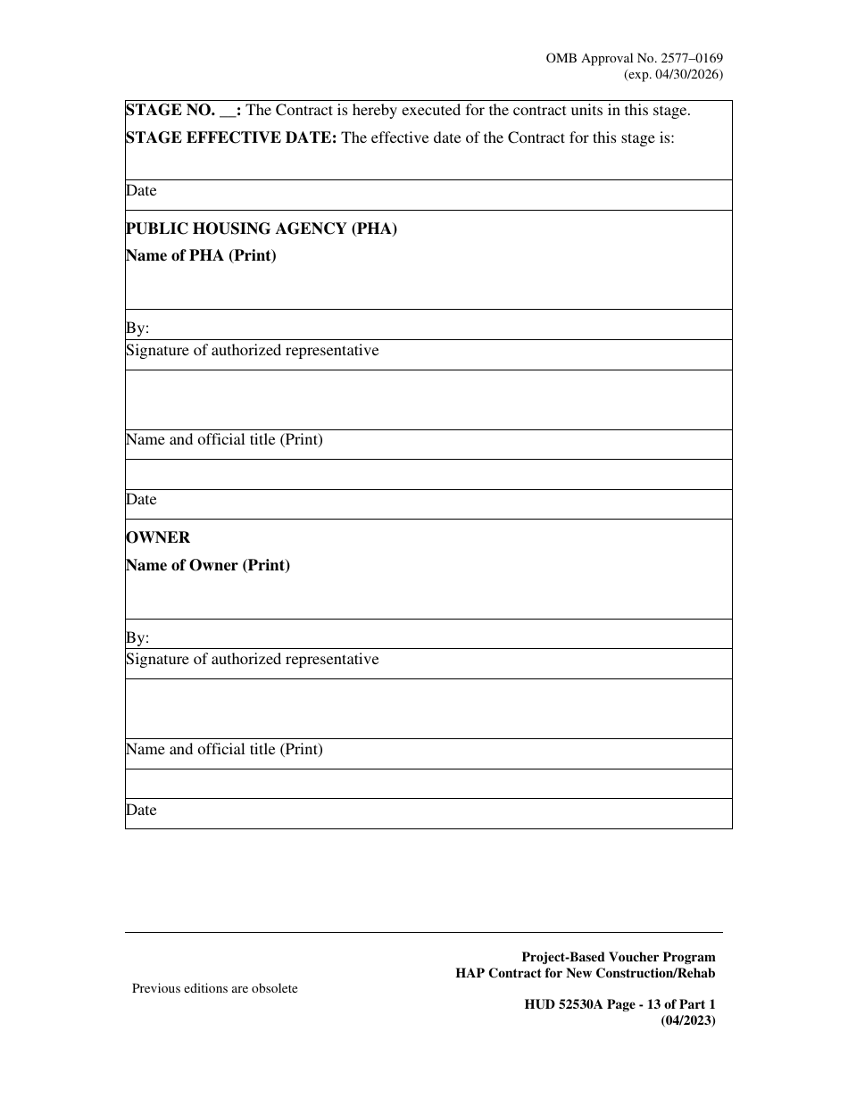 Form HUD52530-A Part 1 Housing Assistance Payments Contract New Construction or Rehabilitation - Section 8 Project-Based Voucher Program, Page 13