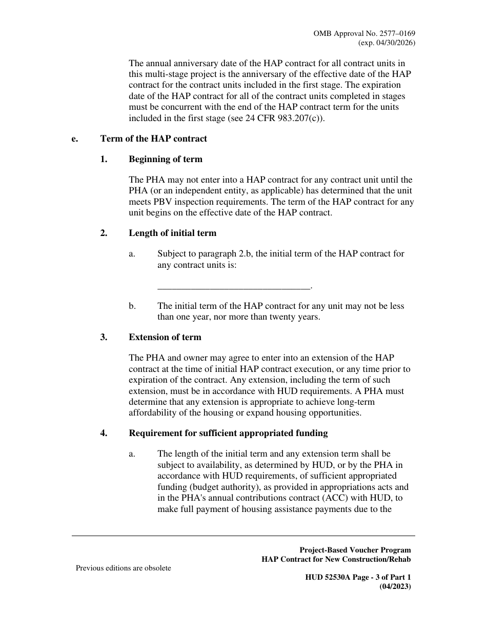 Form HUD52530-A Part 1 Housing Assistance Payments Contract New Construction or Rehabilitation - Section 8 Project-Based Voucher Program, Page 3
