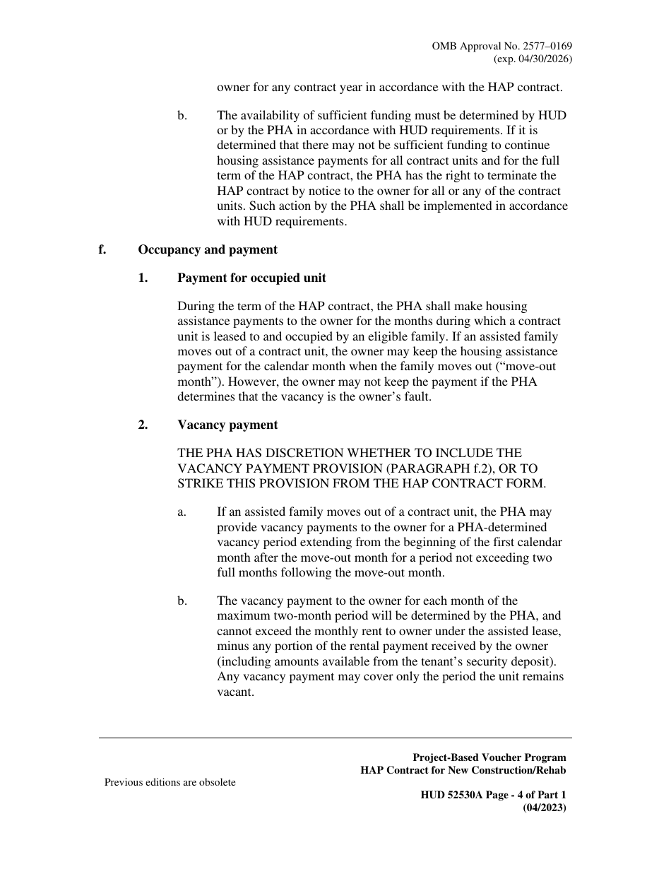 Form HUD52530-A Part 1 Housing Assistance Payments Contract New Construction or Rehabilitation - Section 8 Project-Based Voucher Program, Page 4