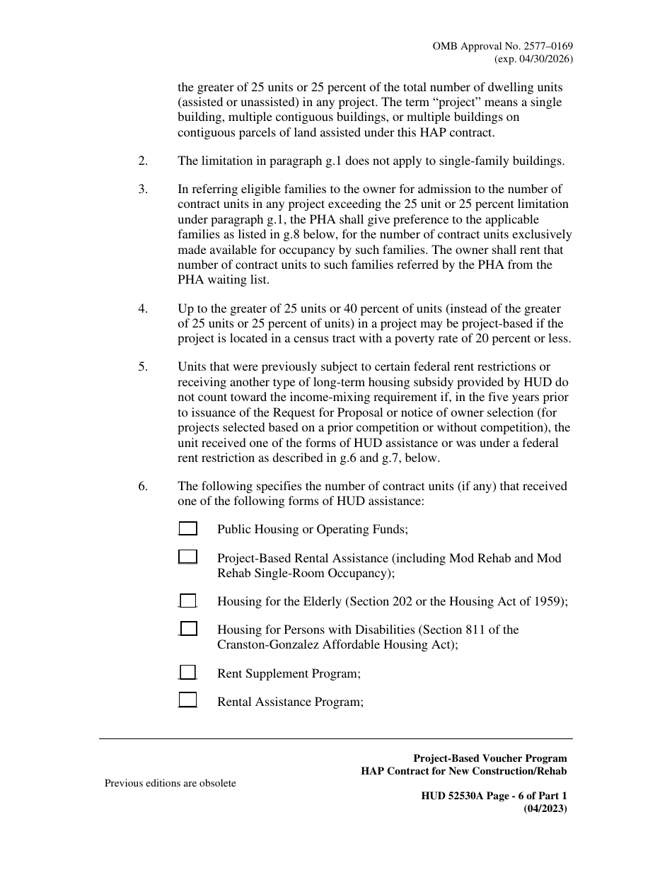 Form HUD52530-A Part 1 Housing Assistance Payments Contract New Construction or Rehabilitation - Section 8 Project-Based Voucher Program, Page 6