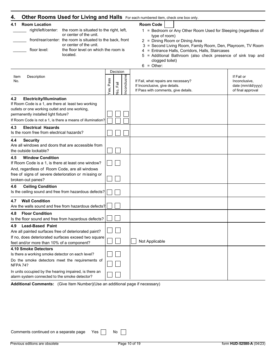 Form HUD-52580 -A Inspection Form - Housing Choice Voucher Program, Page 10