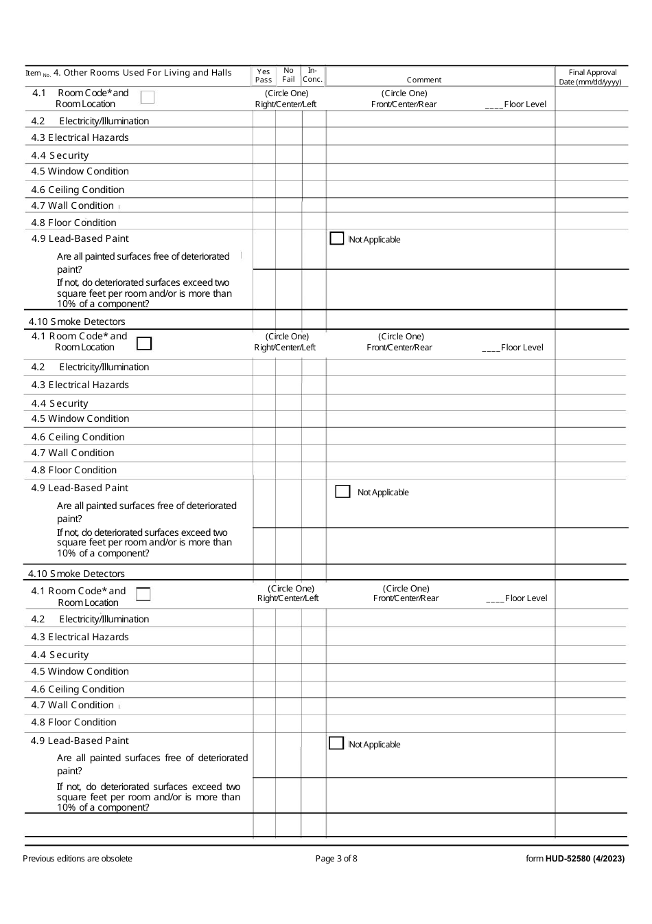 Form HUD-52580 Download Fillable PDF or Fill Online Inspection ...