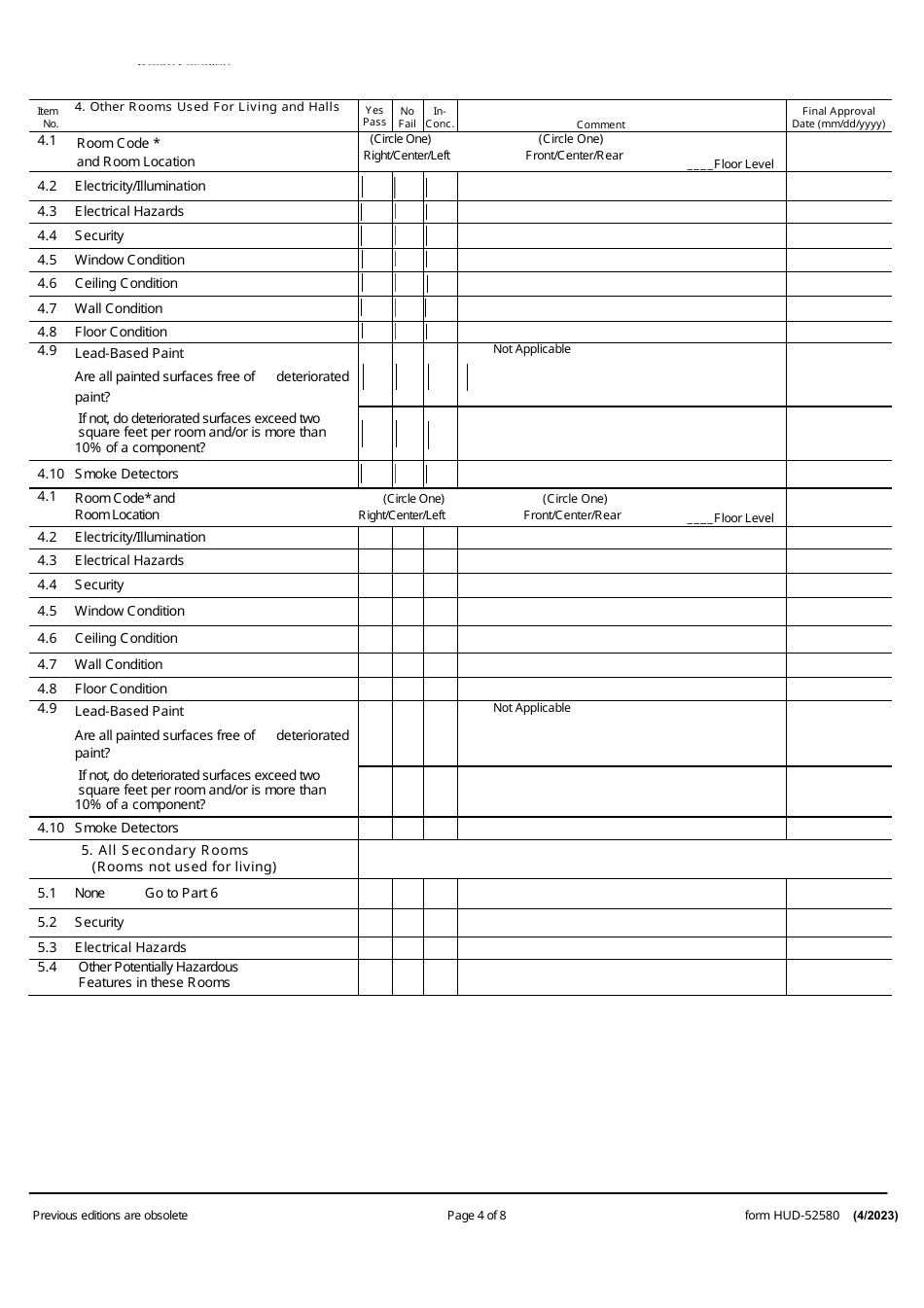 Form HUD-52580 Inspection Checklist - Housing Choice Voucher Program, Page 4