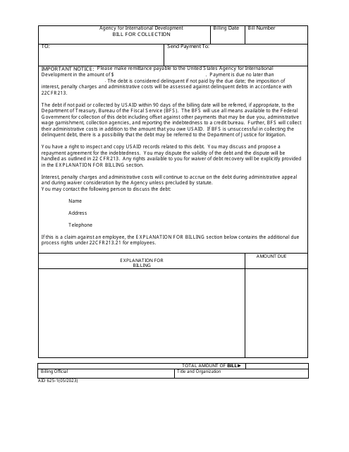 Form AID625-1 Bill for Collection