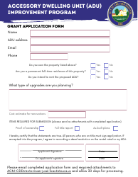 Document preview: Grant Application Form - Accessory Dwelling Unit (Adu) Improvement Program - City of San Juan Bautista, California