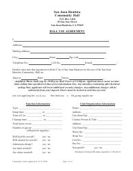 Document preview: Hall Use Agreement - City of San Juan Bautista, California