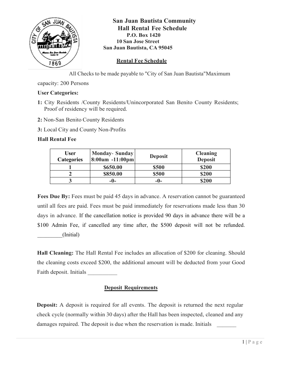 Hall Use Agreement - City of San Juan Bautista, California, Page 4