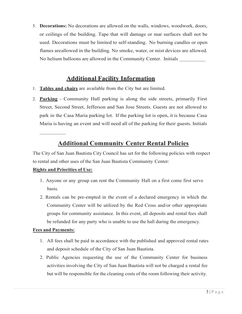 Hall Use Agreement - City of San Juan Bautista, California, Page 6