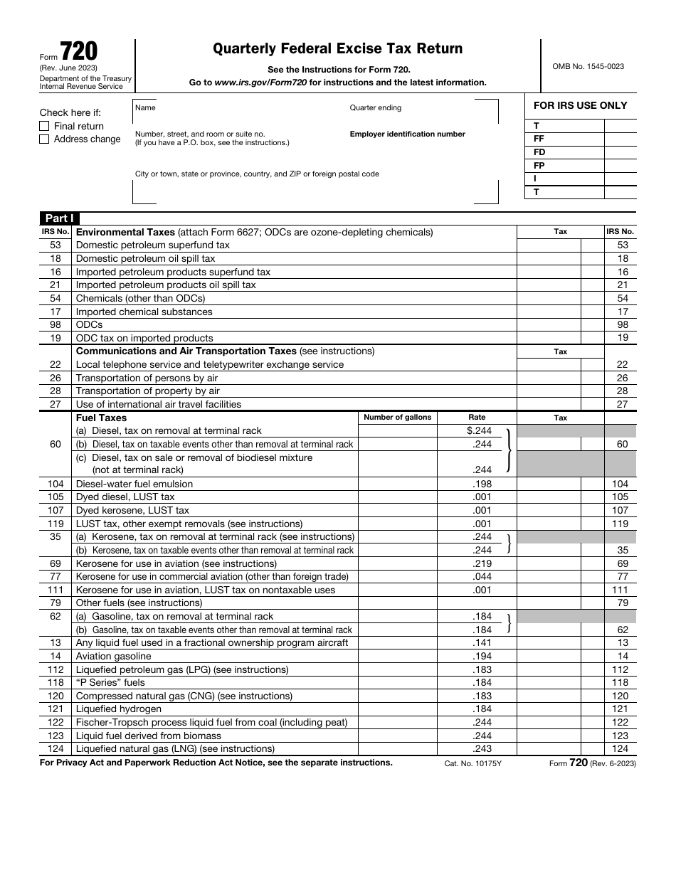 IRS Form 720 Quarterly Federal Excise Tax Return, Page 1