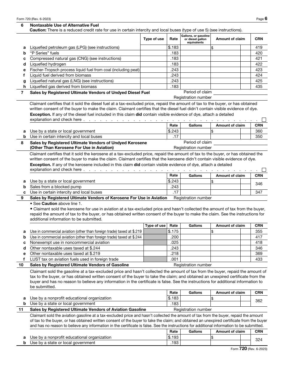 IRS Form 720 Quarterly Federal Excise Tax Return, Page 6