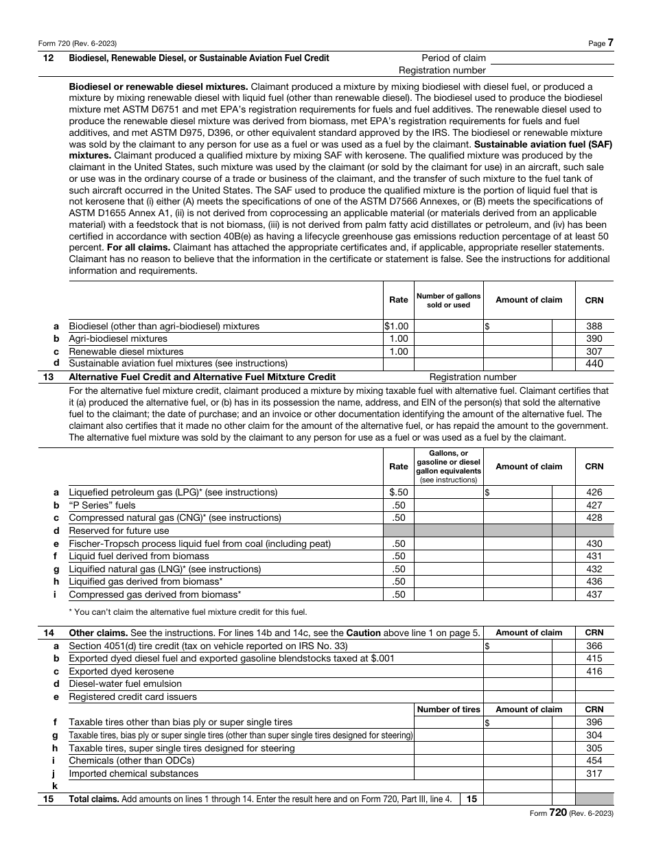 IRS Form 720 Quarterly Federal Excise Tax Return, Page 7