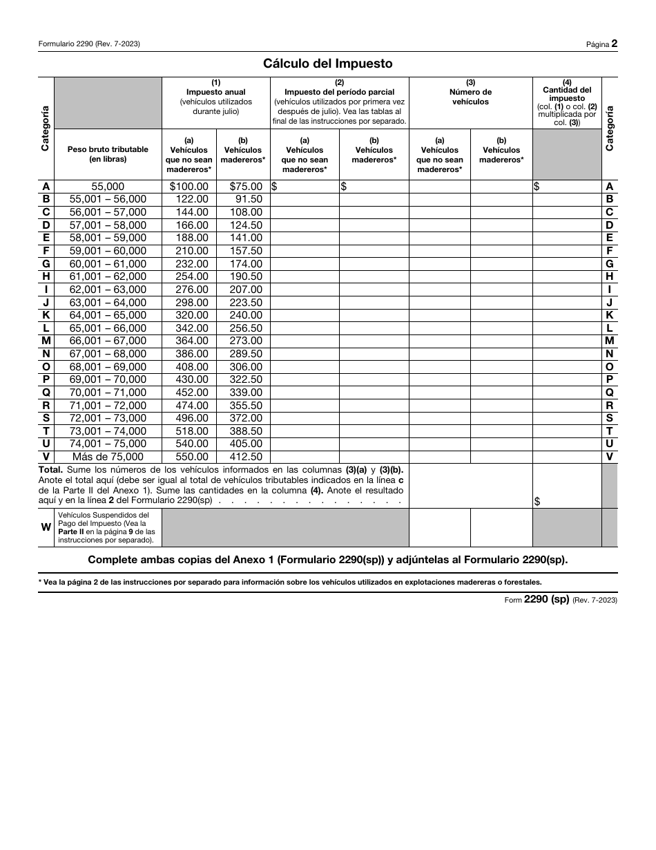 IRS Formulario 2290(SP) Declaracion Del Impuesto Sobre El Uso De Vehiculos Pesados En Las Carreteras (Spanish), Page 4