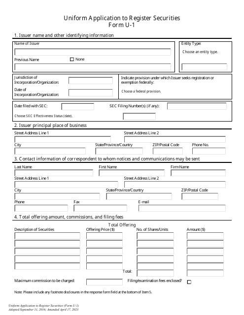 Form U-1 Uniform Application to Register Securities